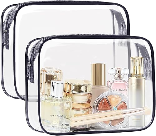 Miniatura 7 de COSHAYSOO Bolsa de maquillaje transparente para protección solar, para playa, viaje, con cremallera, organizador de maquillaje para mujeres,