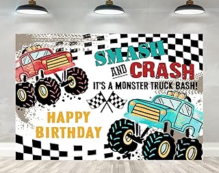 Ticuenicoa 5Ã—3ft Truck Themed Birthday Party Backdrop Monster Boys Kids Happy Birthday Background Photography Jam Burning Flame Car Grave Digger Party Decorations Banner Photo Booth Props Supplies