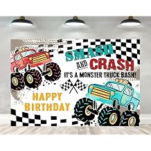 Ticuenicoa Grave Digger Monster Truck Birthday Backdrop - 5x3ft Flame Design Photo Booth Background for Boys, Kids Party Decorations Banner & Props Supplies