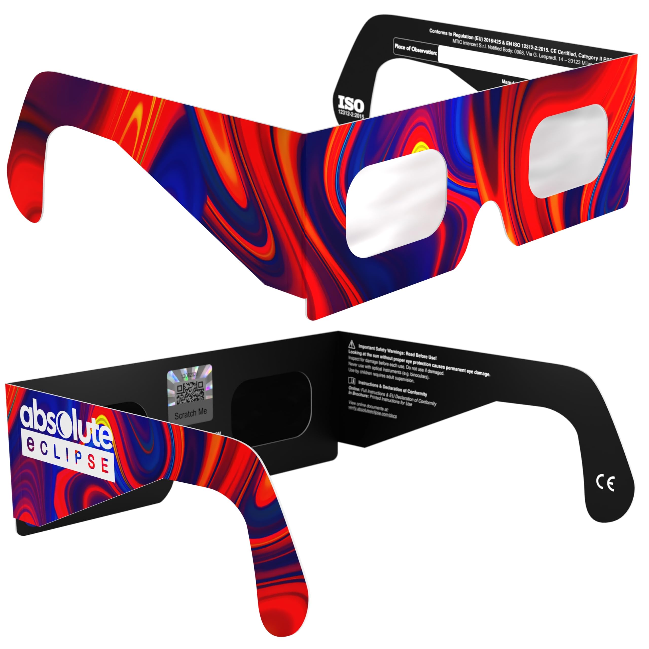 Absolute Eclipse Occhiali Eclissi Solare Certificati ISO 12312-2 CE | Goo | Per Eclissi 12 Agosto 2026 | Adulti e Bambini | Confezione da 2 Produttore Europeo