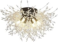 Vista 9 de HMVPL Lámpara de Techo Negra, Lámpara de Techo Empotrada Sputnik de Fuegos Artificiales de 6 Luces con Cadena de Cristal K9, Lámpara Moderna Cercana