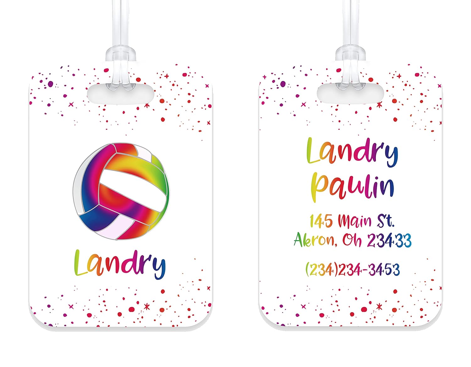 Personalized Rainbow Volleyball Luggage Bag Tag Handmade