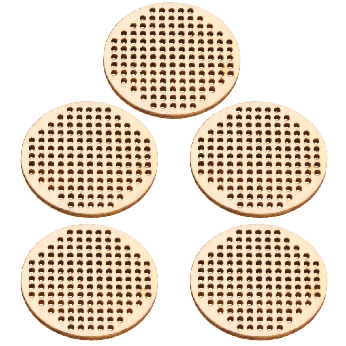 Amosfun 20pcs Circle Wooden Hanging Tags Round Blank Hole Paved Cross Stitch Ornament Crafts for DIY Engraving