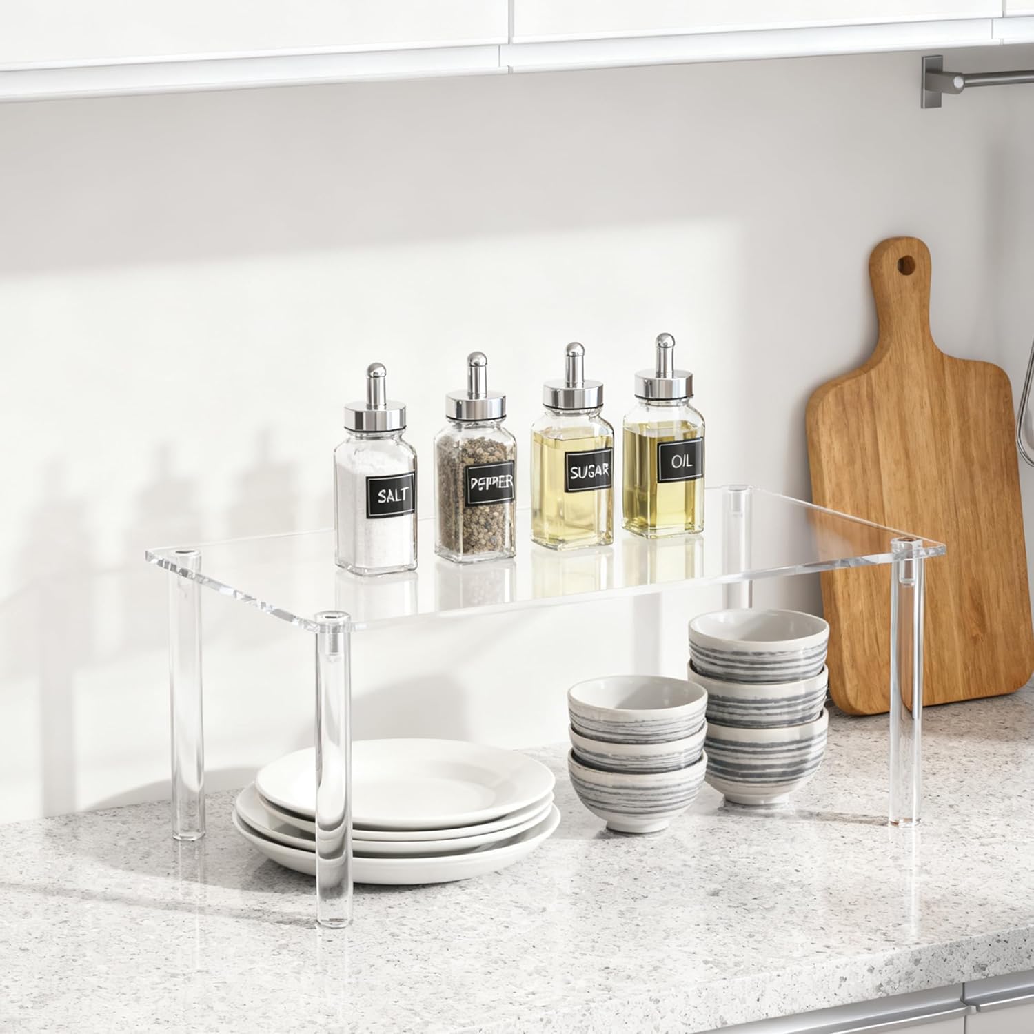 Extra Large 8mm Thick Acrylic Rectangular Display Risers 15.8×9.8×7.9 In Acrylic Shelf Riser 4-Leg Clear Display Stands Action Figure Stand for Decor Collectibles Figures