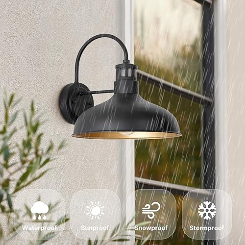 Miniatura 2 de Lámpara de pared con sensor de movimiento de 12 pulgadas para exteriores, con cuello de cisne, montaje en pared, del anochecer al amanecer, color