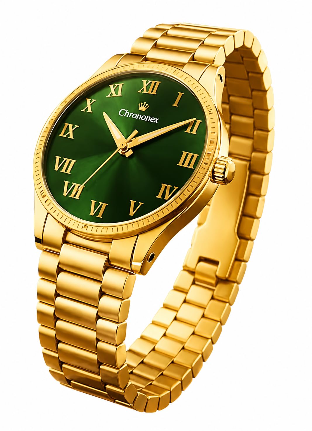 Luxury Green Dial Gold Watch for Men – Roman Numerals, Chronograph, Waterproof Stainless Steel-image-40