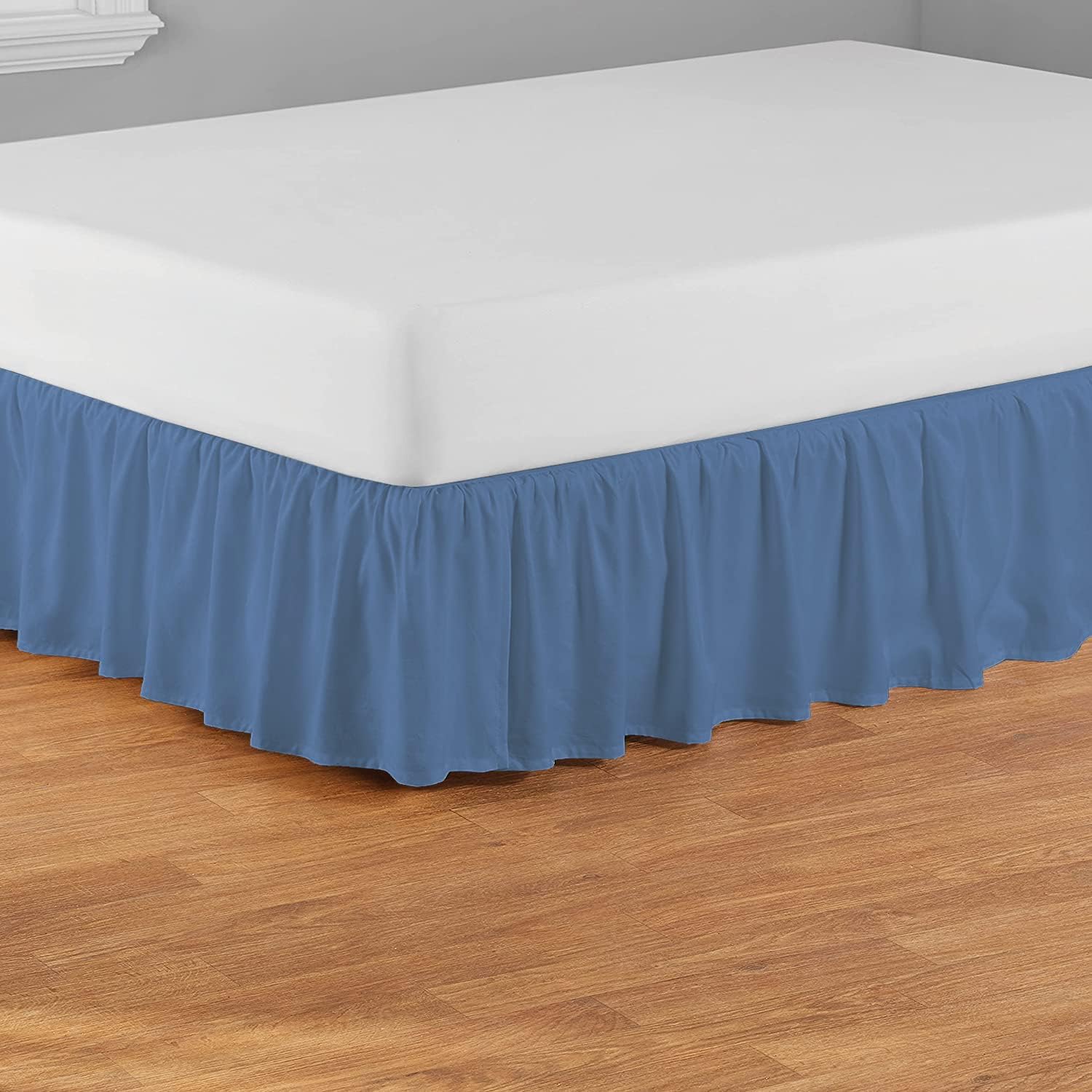 Ruffled Bed Skirt Full (39"x80") Size, Medium Blue Solid