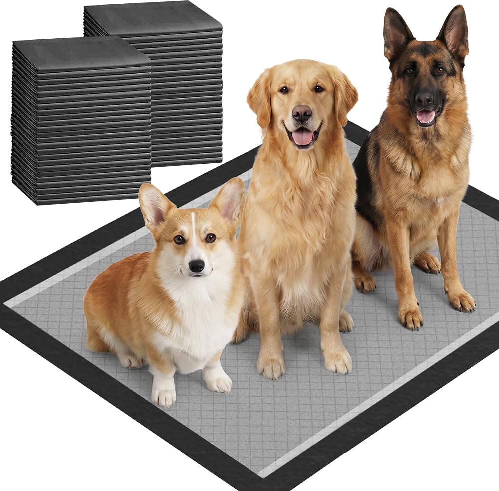 Charcoal Puppy Pads Extra Large Dog Pee Pads Odor-Control & Leak-Proof Disposable Pet Training Edge-Wrapping Thicken Potty Pad for Dogs, Cats, Rabbits, Black-30“x36(30 ct)