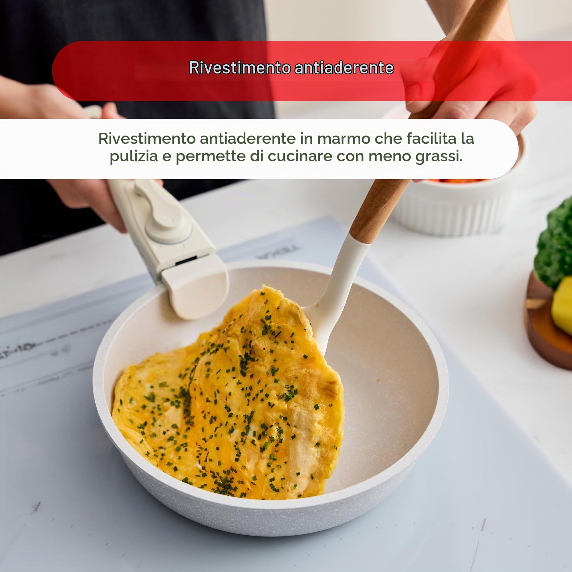 BERGNER- Set 10 PZS Pentole Easy Click Beige, Include padelle, casseruole, coperchi e utensili, Alluminio fuso, Rivestimento antiaderente in marmo, Maniglia staccabile