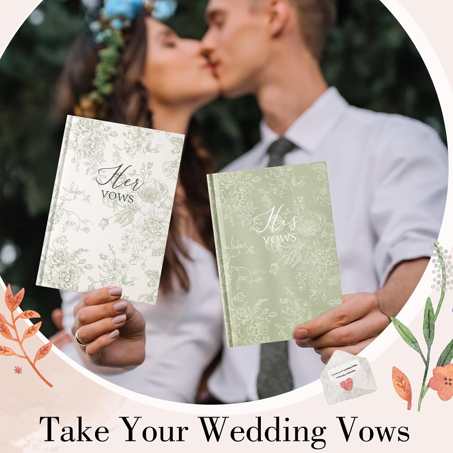 Engrowtic Set of 2 Wedding Vow Books His and Hers (6.06x4.17) Premium Wedding Keepsake Essentials Elegant Bridal Shower Engagement Ceremony Gift for Bride Groom(Green,Floral)