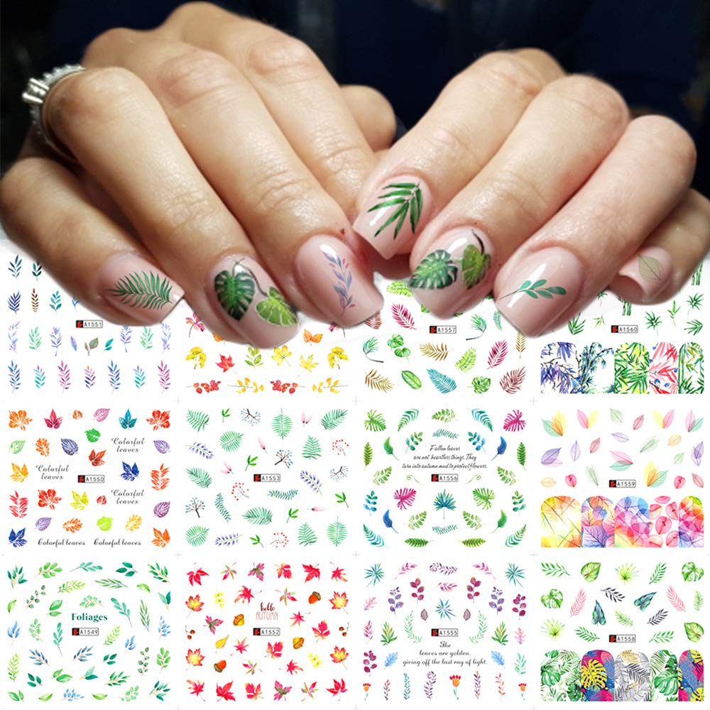Amazon.com: Water Stickers for Nails Decorations 12 Sheets Fresh Summer Nail  Art Decals Simple Green Laurel Maple Tree Leaf Branch Plant Series Designs  for Women Nail Beauty Manicure Tips Wraps Decor :