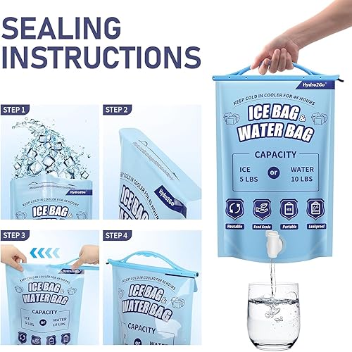Miniatura 3 de Reusable Ice Bag 5LB Ice Pack with Faucet for Lunch Boxes, Bags, or Coolers Leakproof Portable for School Camping Hiking