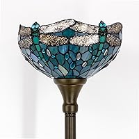 Vista 3 de WERFACTORY Tiffany Floor Lamp Sea Blue Stained Glass Dragonfly Light 12X12X71 Inches Pole Torchiere Standing Corner Torch Uplight Decor Bedroom