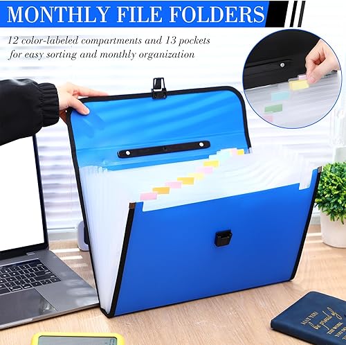 Miniatura 4 de Mooliwe 4 carpetas de archivos para documentos de 15 x 10 x 1.6 pulgadas, organizador grande de archivos legales con asa, 13 bolsillos expandibles,