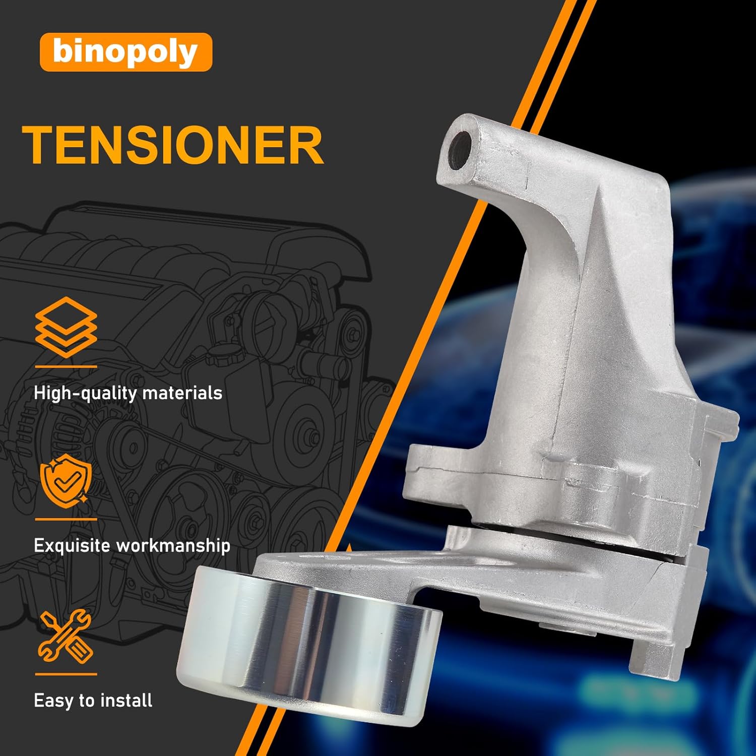 binopoly 38486 Drive Belt Tensioner Assembly With Pulley For Toyota 4 Runner 2010/Hiace 07-14/Hilux 07-20/Tacoma 07-22 OE# 89711 16620-0C030 1662075020 1662075021