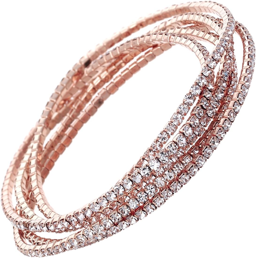 Rosemarie Collections Women’s Set of 5 Sparkling Crystal Rhinestone Stacking Stretch Bracelets, 2.25″