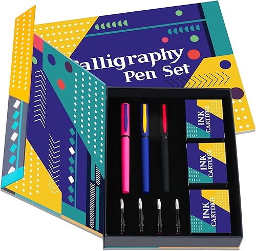Miniatura 5 de Juego de bolígrafos de caligrafía, plumas estilográficas de caligrafía con 7 puntas reemplazables diferentes con 60 cartuchos de tinta (12 colores),