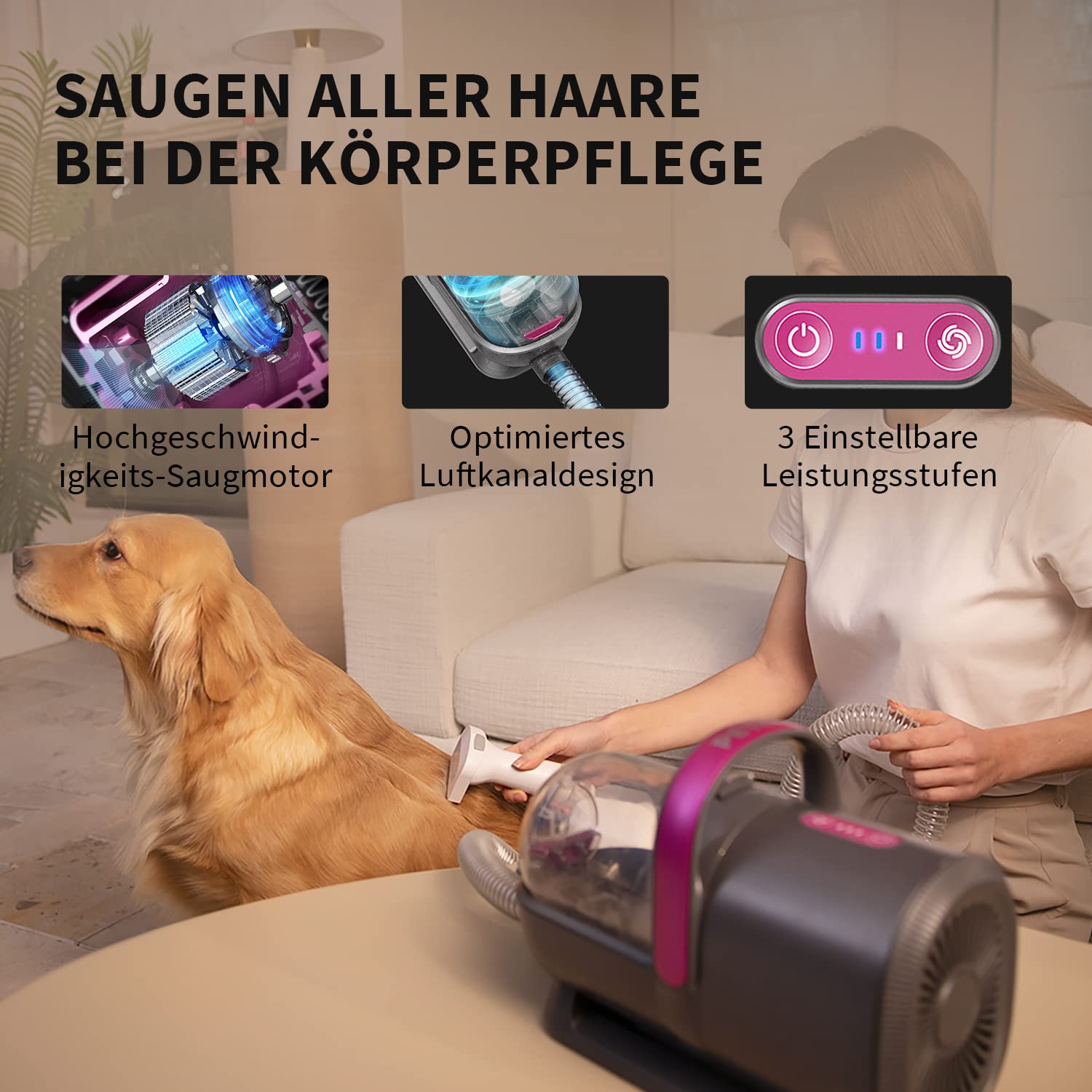 PETKIT Hundeschermaschine mit Staubsauger, 5 in 1 Profi Haustierpflegeset, Leise Schermaschine Hund Katze Tierhaarschneidemaschine, Professioneller Hundehaarschneidemaschine, 1.5L