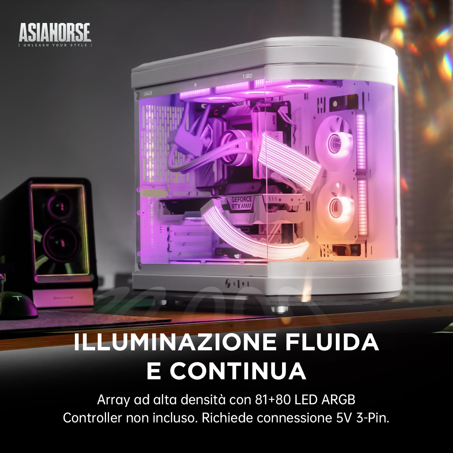 AsiaHorse ARGB - Kit di copertura cavo PSU Aurora RGB per scheda madre e cavo PC GPU, 5 V 3 pin ARGB SYNC, compatibile con cavi 12 + 4 pin/8 pin/24 pin AURORA-CO-WH