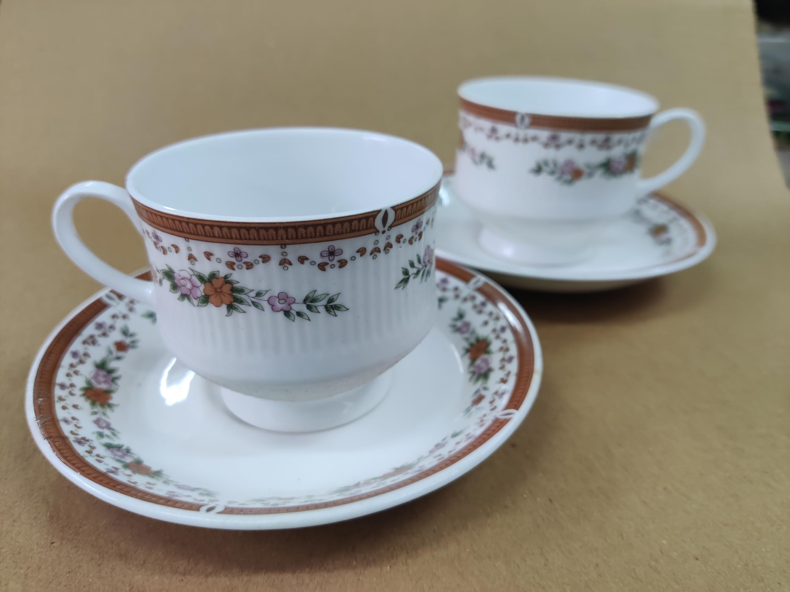 SICO FINE China Cup and Saucer for Two Persons Design (165BROWN)