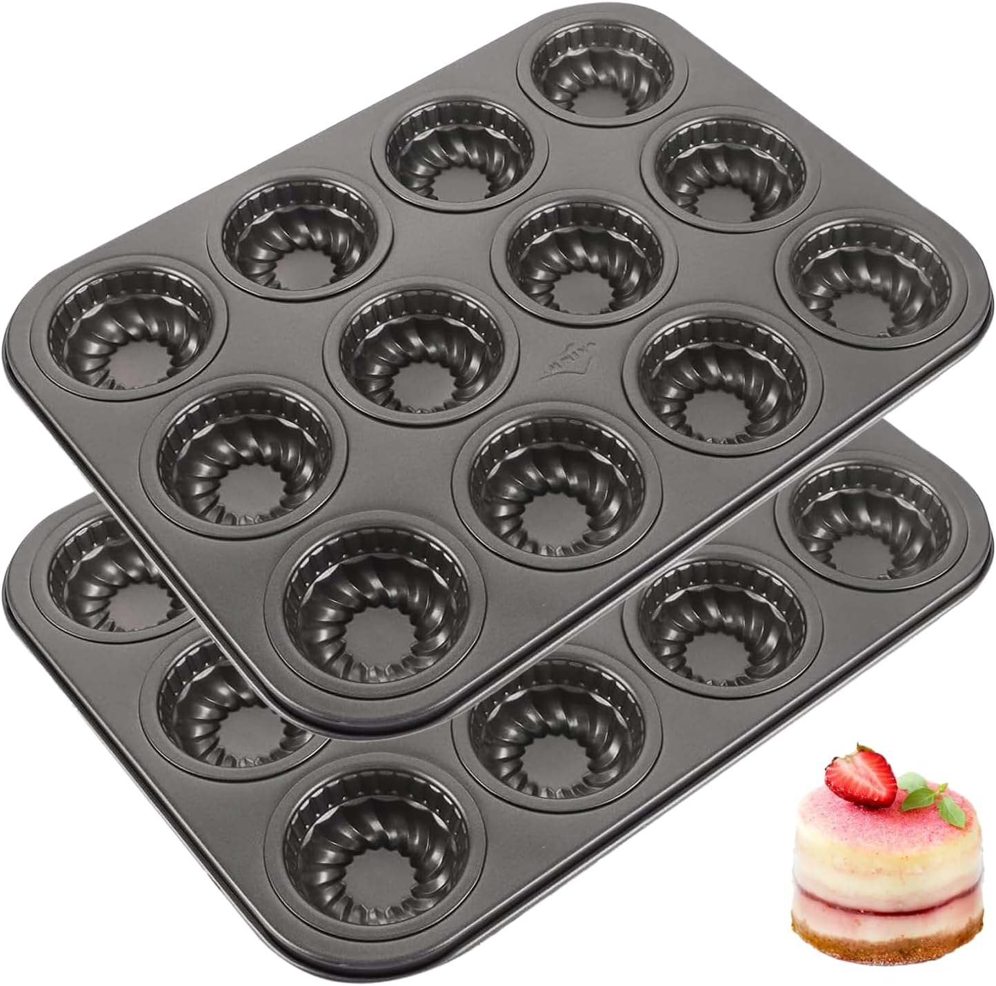 Nonstick Mini Bundt Cake Pans, 12-Cavity Carbon Steel Baking Mold for Muffins, Brownies, and Mini Cakes, Send Goods from Local Warehouse (8 Pack)