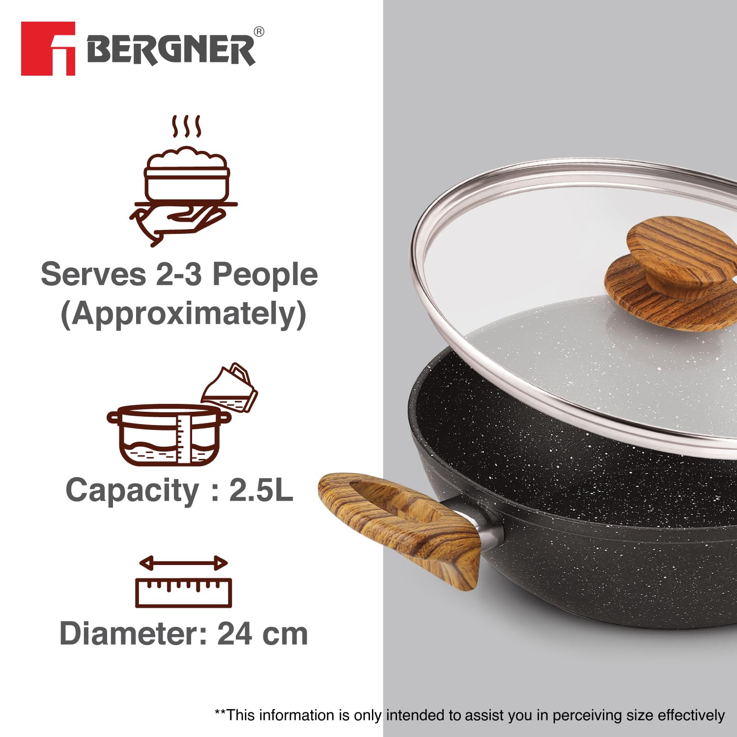 Bergner Ivory Black Granite Kadai - 2.5L Non-Stick Cookware -4