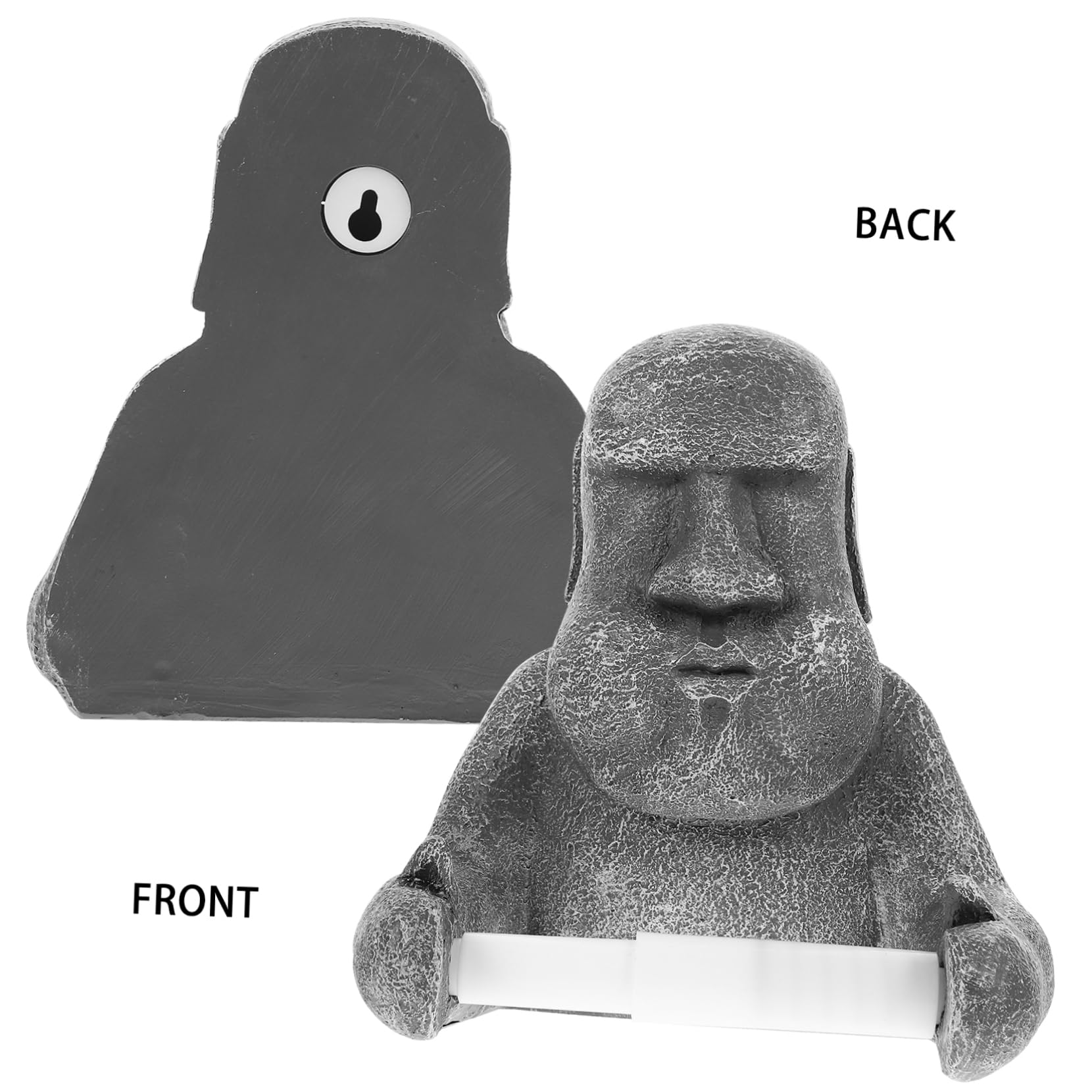 Porte-Rouleau Design Statue Moai Créatif Essuie-Tout en Résine Structure Stable et Résistante, pour Salle de Bain ou Toilettes