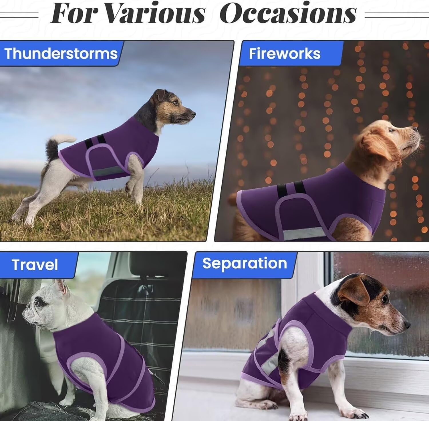 IECOii Hunde-Beruhigungsweste,Beruhigungsjacke für Haustiere,Anti-Angst-Mantel für Hunde,Angstweste gegen Gewitter,Feuerwerk,Trennung,Beruhigungsshirt für Hund,hält den Hund ruhig,Lila,XS