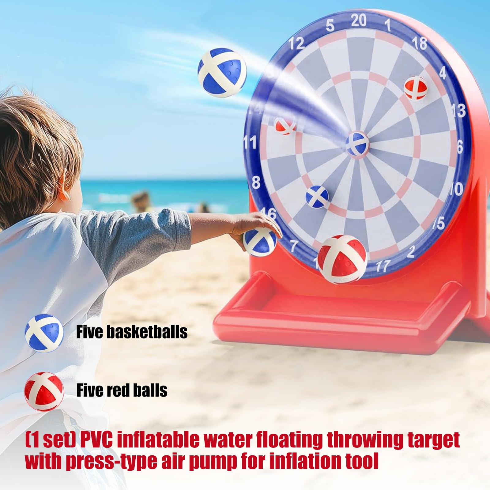Tragbares aufblasbares Wasserspielzeug mit Press Inflator für Kinder und Erwachsene, 90 x 90 x 110 cm, Poolspiele, aufblasbares PVC Wasserziel