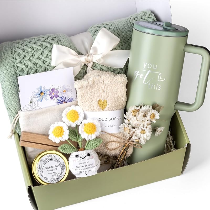 Kit de presentes Anforsun com manta, copo térmico, vela, meias e cartões