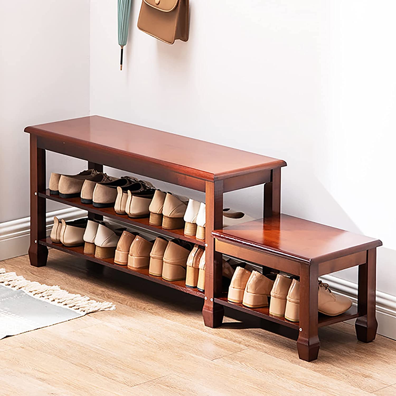 Banc à chaussures en bambou Nizer d'entrée vintage 90x31x45 cm