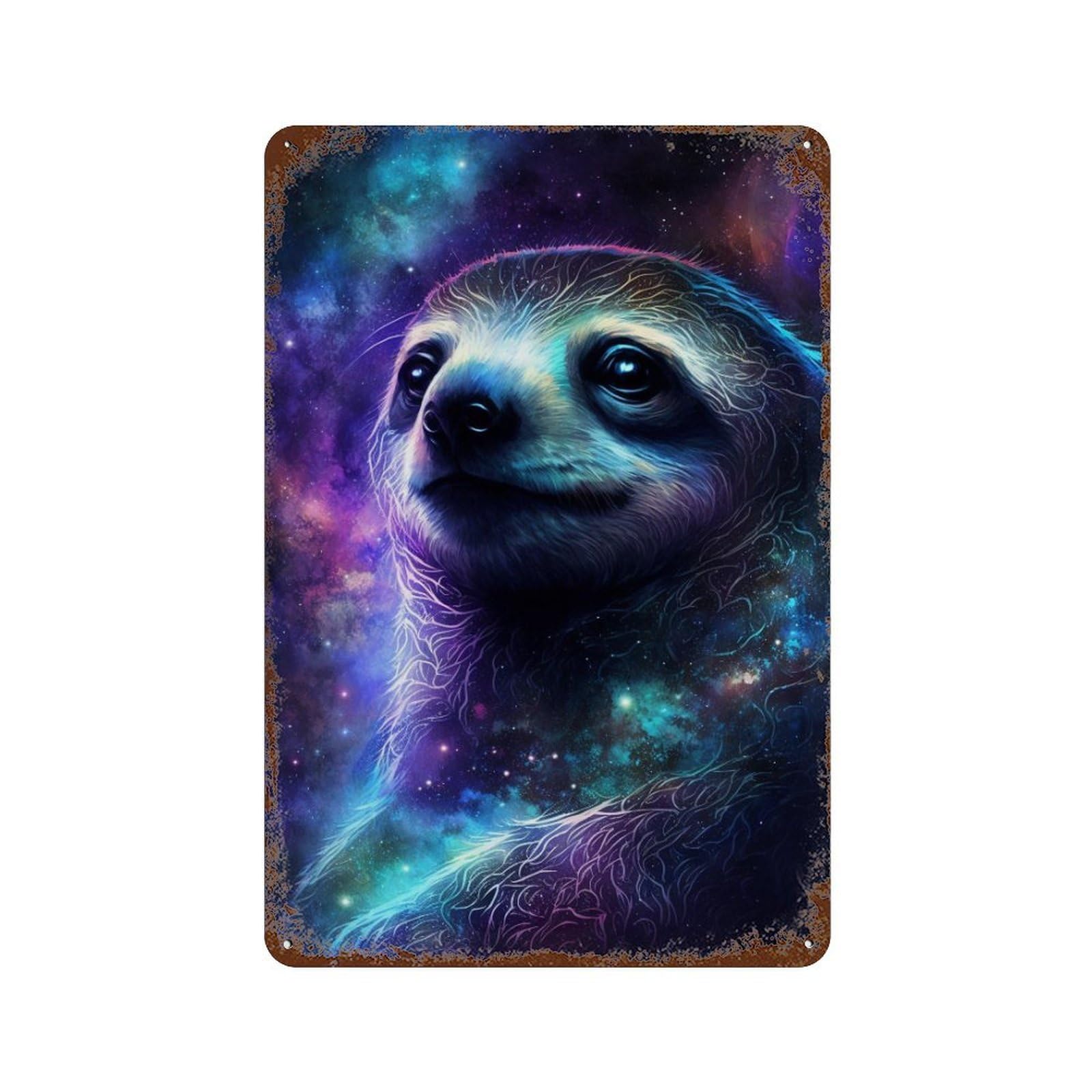 Cosmic Sloth Portrait-22 Rust Effect Tin Sign 11.8"x7.9", Retro Wall Decor for Pub, Kitchen And Man Cave Decor