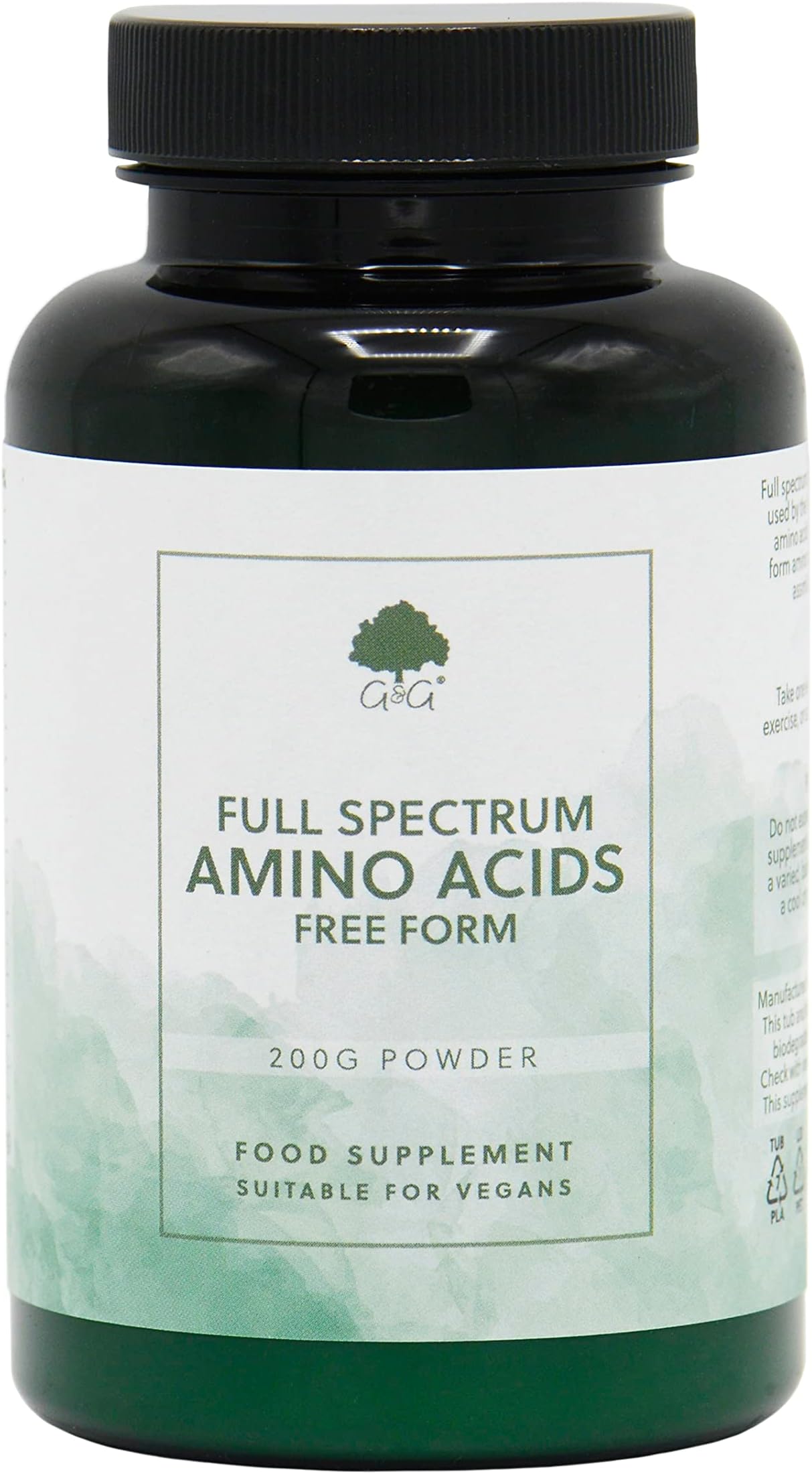 Full Spectrum Amino Acid Powder - BCAA - EAA - Vegan Free Form Amino Acids - 200g Powder - G&G Vitamins