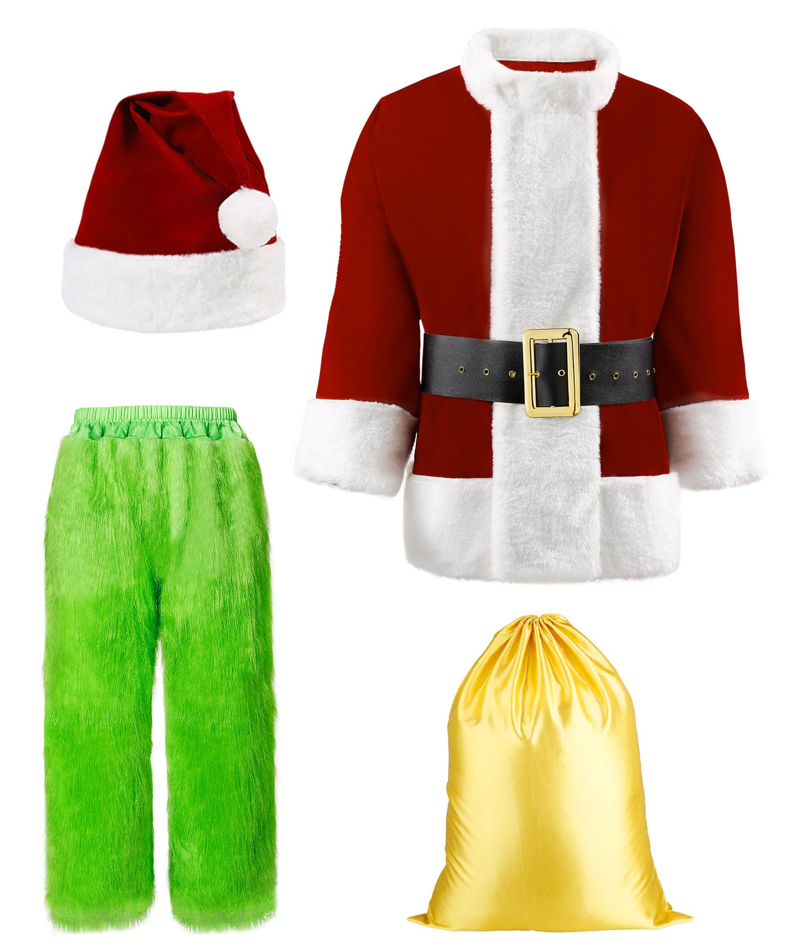 Santa Claus Costume Halloween Costumes Adult for Men 8PCS Deluxe Funny Cosplay Santa Outfit