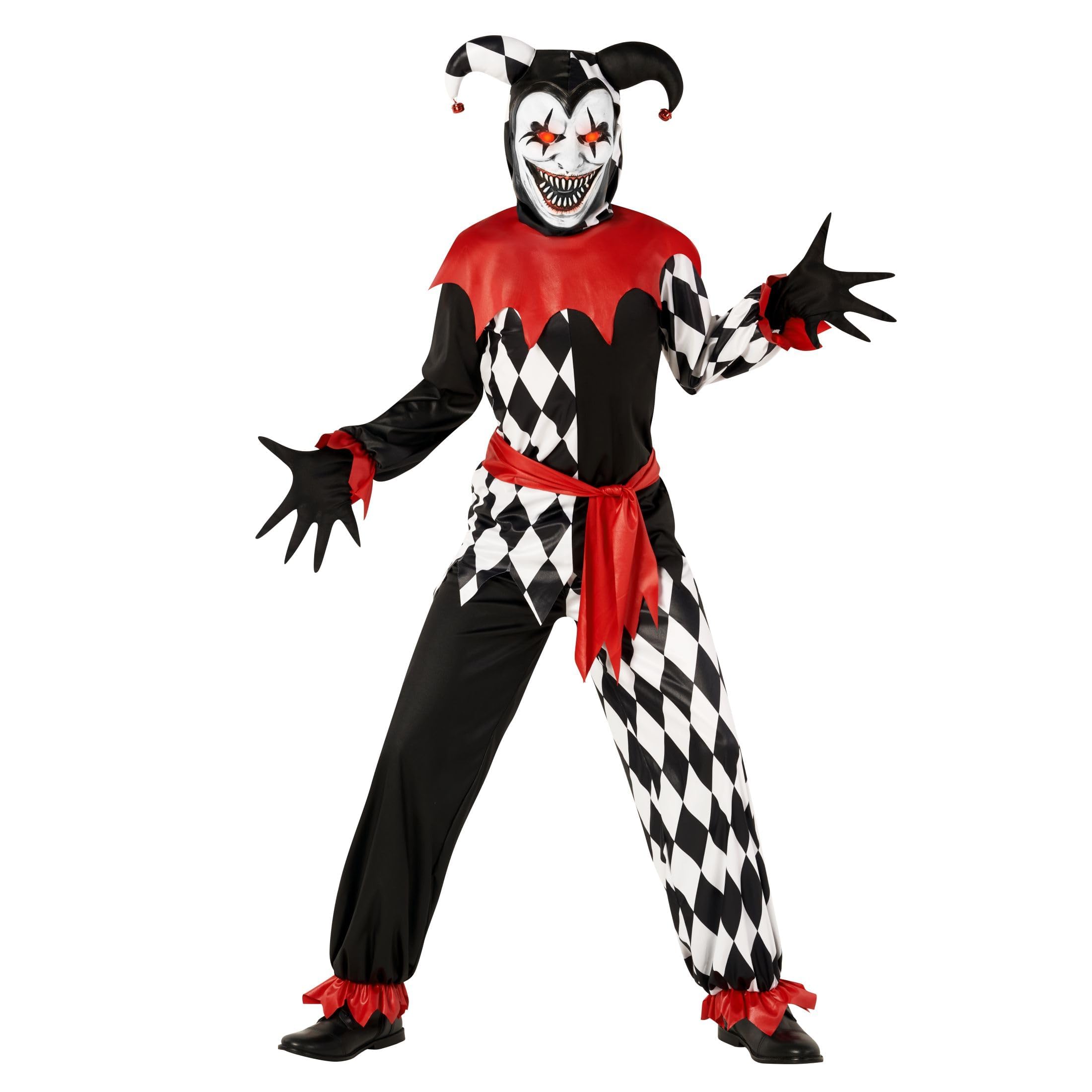 Morph Strój Złowrogiego Błazna dla Dzieci - Świecąca Maska LED z Czerwonymi Oczami na Halloween