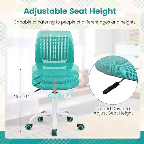 Miniatura 49 de Giantex Silla de escritorio moderna para niños, silla de estudio sin brazos con altura ajustable, silla de oficina ergonómica con ruedas, silla de