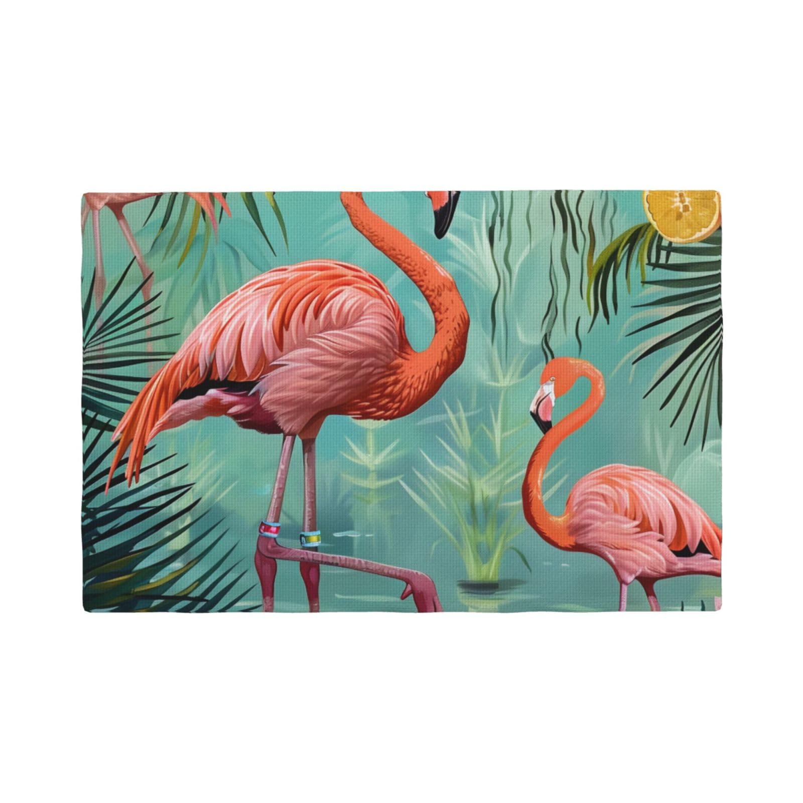 Flamingo Print Placemats Set, Heat Resistant Washable Placemat 12x18in Table Mats for Party Kitchen Dining Table Decoration Indoor Outdoor, Four Pieces
