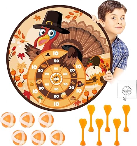 VDESFUEBY Suministros para fiesta de Acción de Gracias, juego de lanzamiento de pavo de 26 pulgadas con bolas adhesivas y ganchos de juguete de