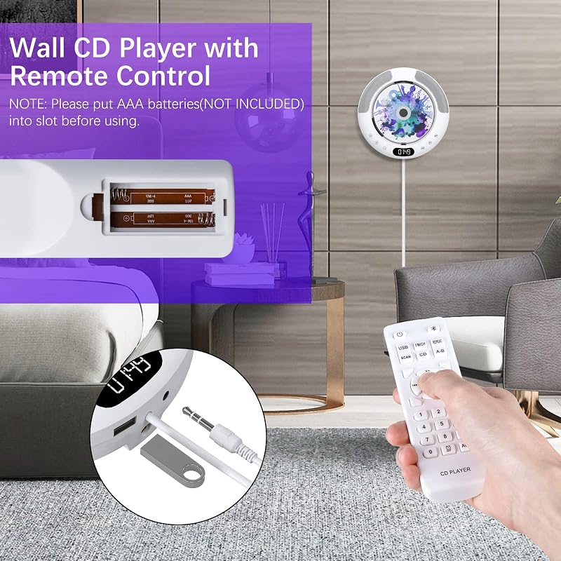 KOVCDVI Bluetooth CD Lejátszó Fali Szerelésű Érintőgombos Hangszóróval FM Rádió USB AUX LCD Kijelző Távirányító Portalanító Fedél
