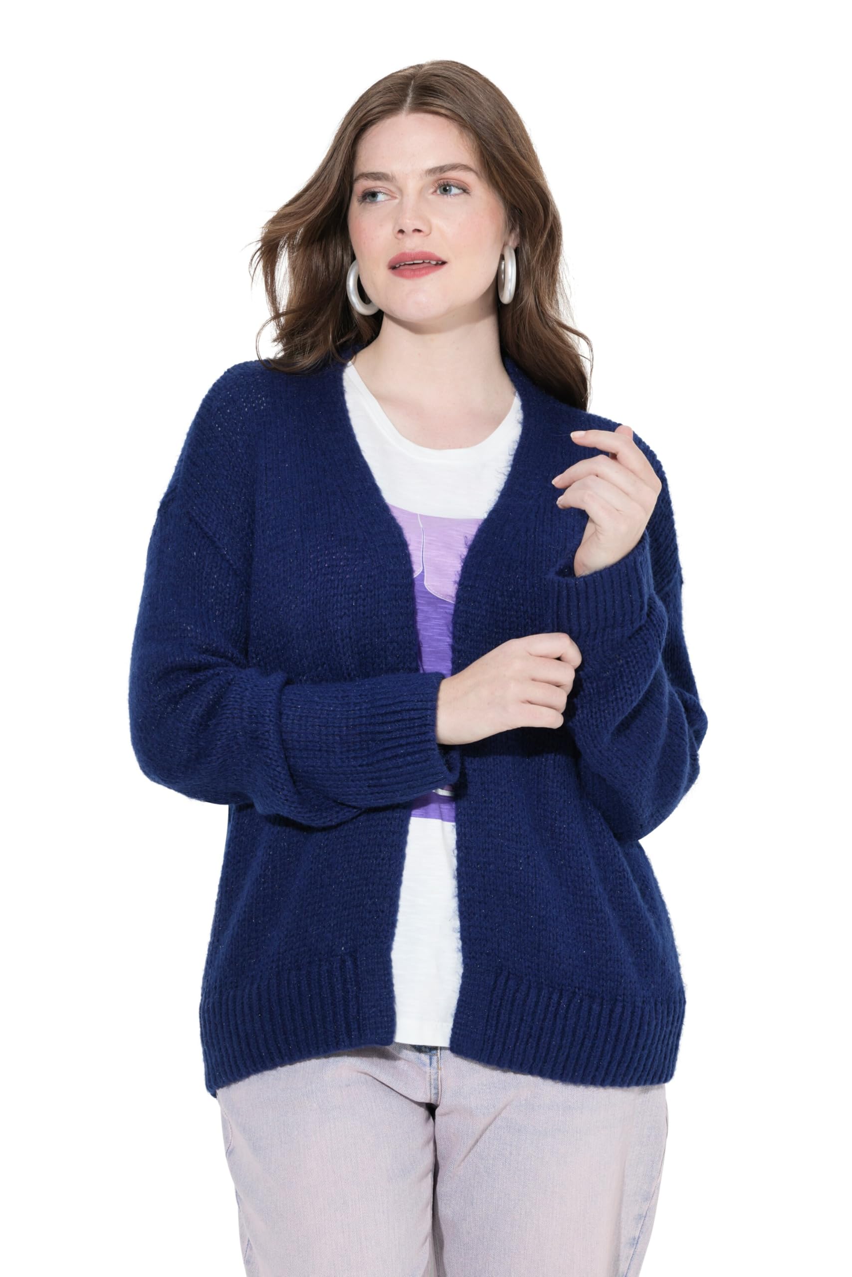 Ulla Popken Damen große Größen Übergrößen Plus Size Strickjacke, kurz, Oversized, offene Jacke, Wollanteil 832535