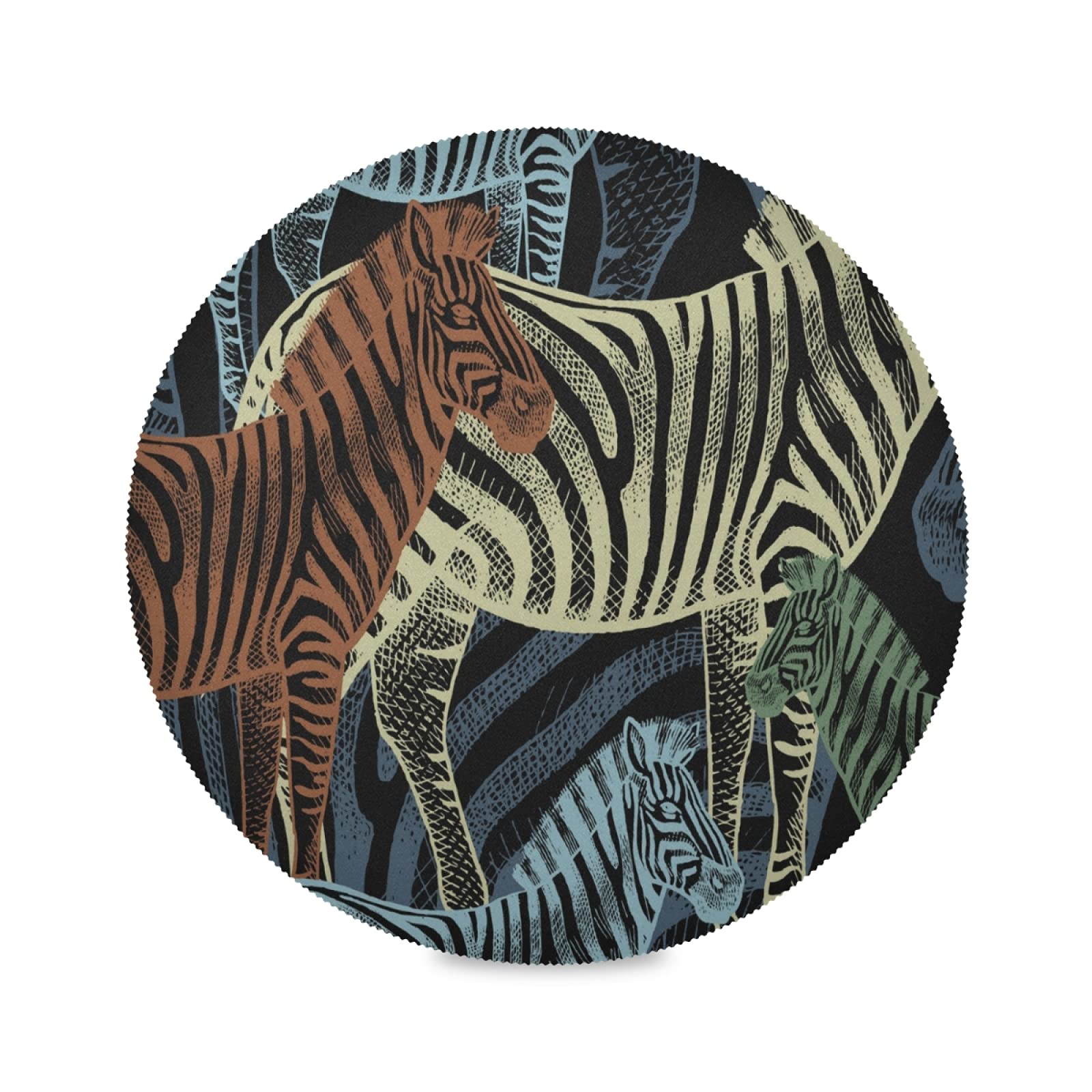 Mnsruu Cute Art African Art Zebra Horse Animal Round Placemats For Dining Table Mats Set Of 4, Washable Place Mats For Kitchen Table