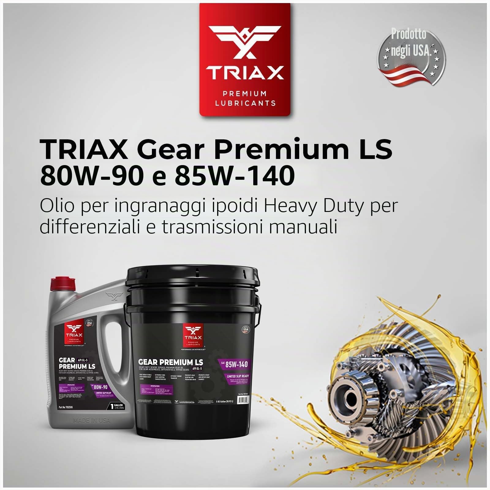 TRIAX HD Gear Premium LS 80W-90 GL-5 olio lubrificante per cambi manuali, differenziali a slittamento limitato, trasmissioni manuali, ingranaggi ipoidi, assali. Approvato NATO Military (1 quarto)