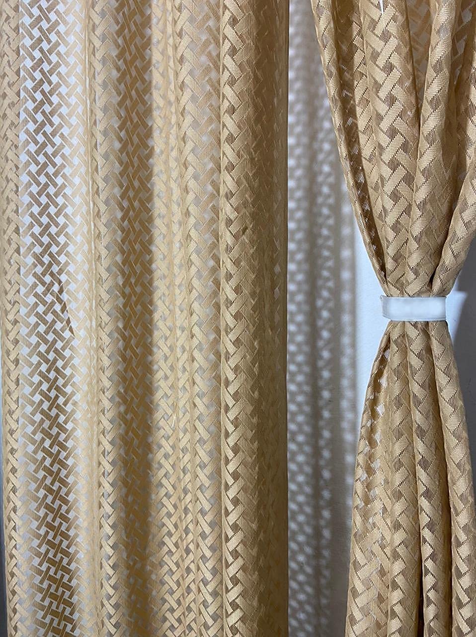 SB INDIA Polyester Criss Cross Transparent Net Curtains for Living Room Bedroom 7 Feet Brown Beige Sheer Curtain for Door Room Partition Tissue Parde, Set of 2 Pieces (B09H76RN8W) Amazon Price History, Amazon Price Tracker