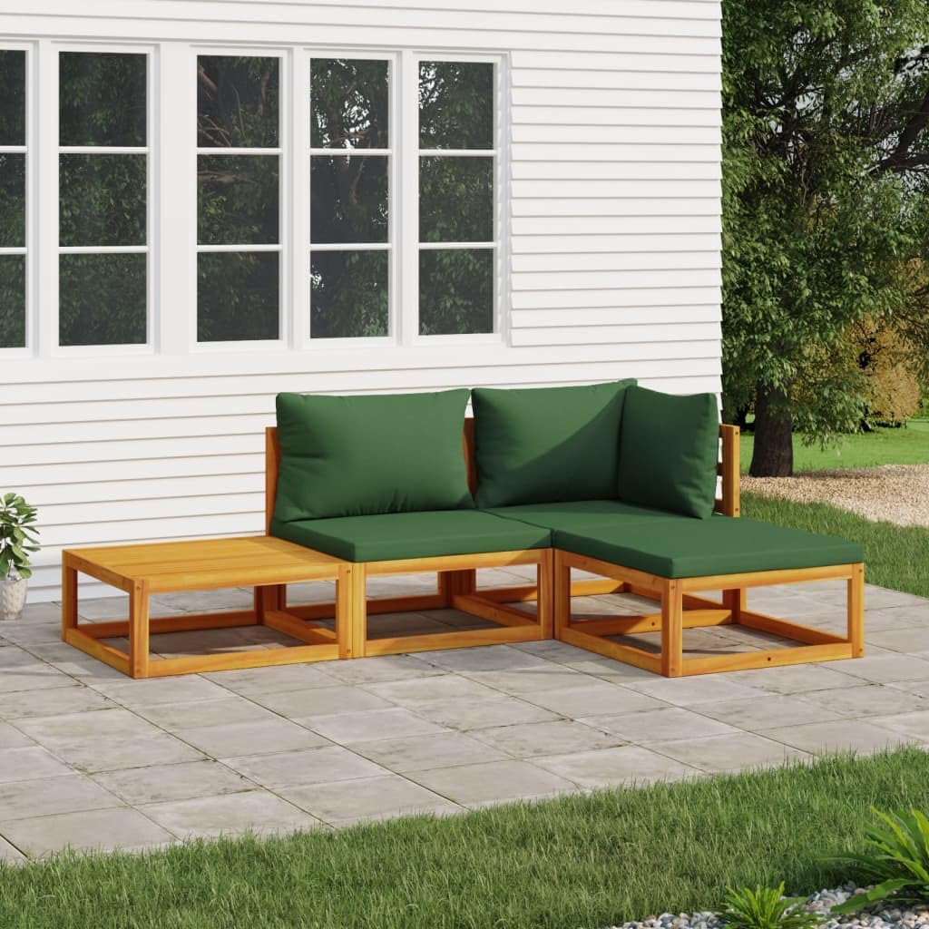 Meubles de jardin en bois avec coussins verts pour vos après-midis détente au bord de la piscine