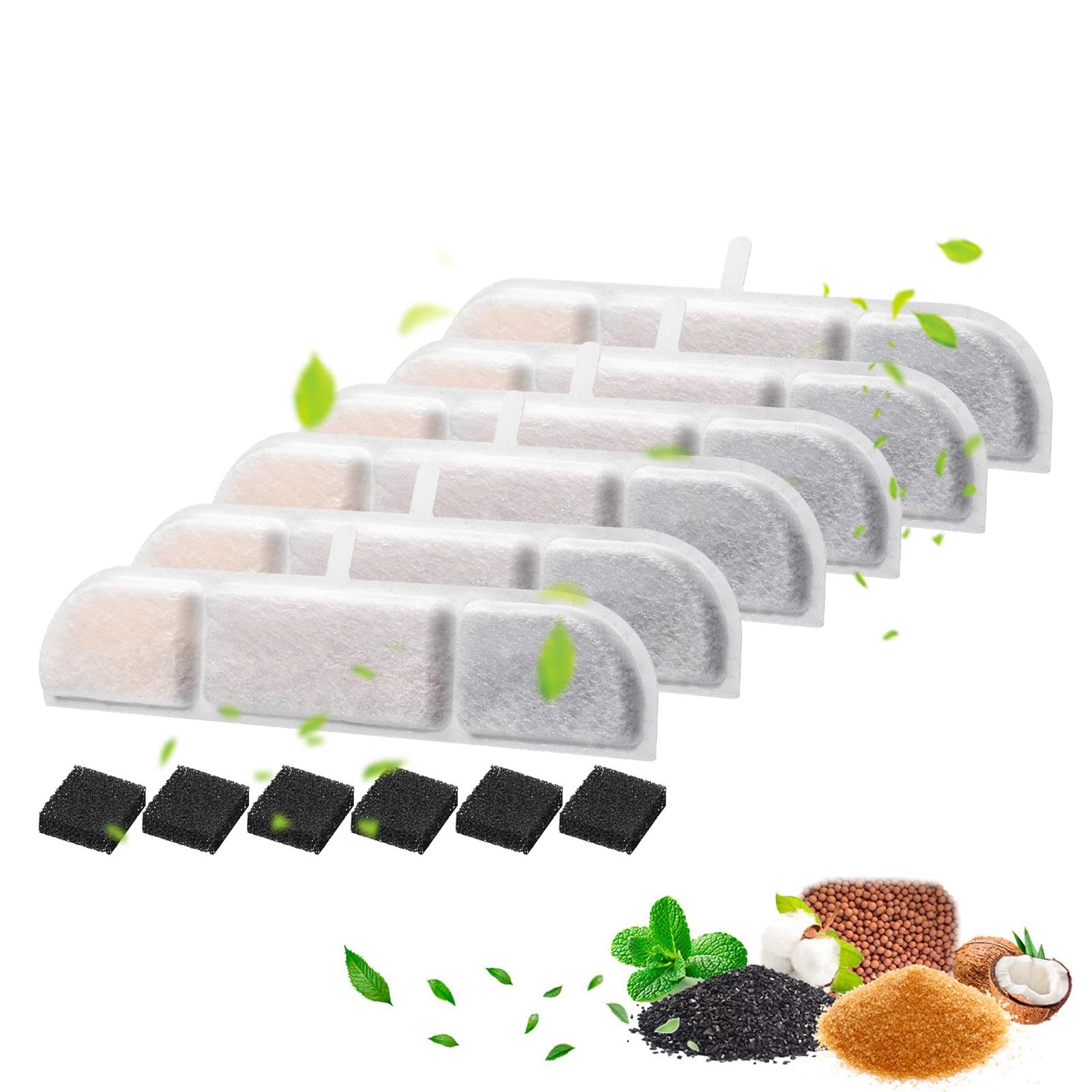 Cat Fountain Wireless Filter, Pack of 6 Filters for Cat Fountain and 6 Sponges, Drinking Fountain Filter Compatible with DownyPaws DPWFP6 2.7L Water Fountain