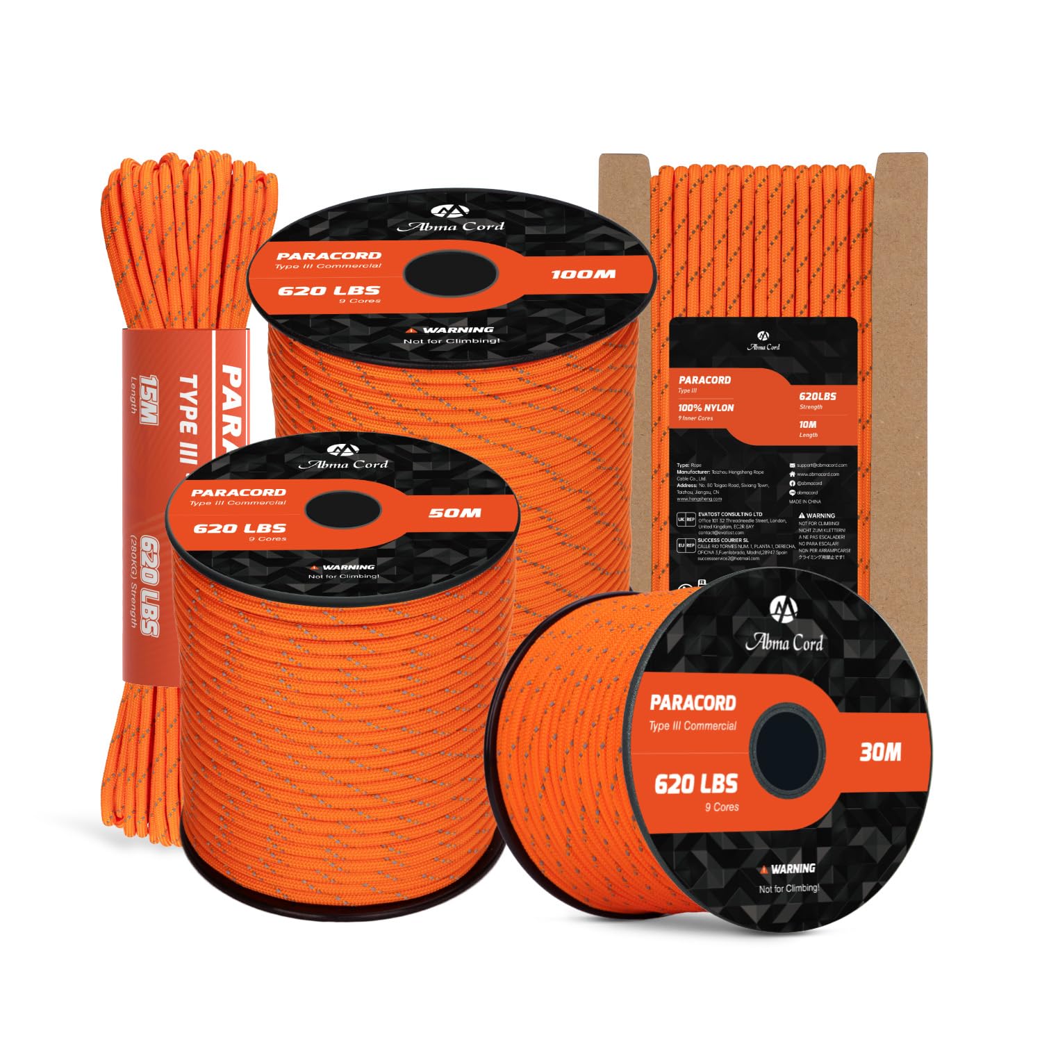 Abma Cord Paracord 4mm 30m Nylon Rope 9 Strands Type III Parachute Cord