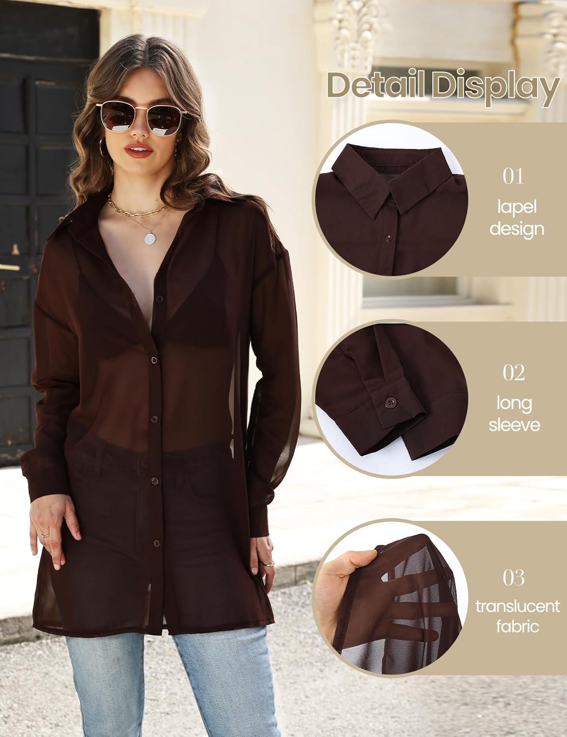 Gihuo Womens Sheer Blouse Mesh Button Down Shirts Long Sleeve Sexy See Through Tops - Image 6