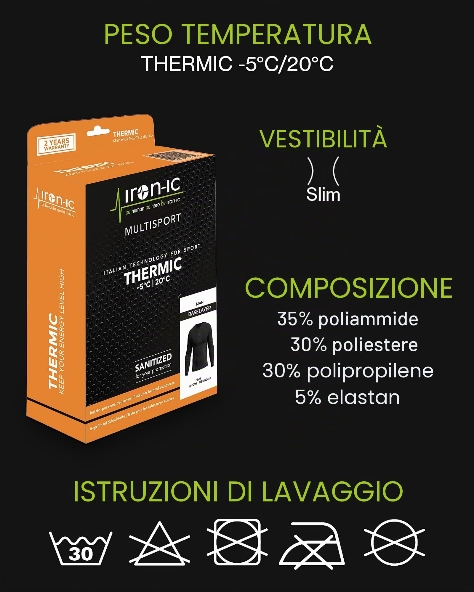 Iron-Ic - T-Shirt Uomo Maniche Lunghe Melange Seamless Termica THERMIC Traspirante e Leggera con Fitting Slim Compression - Art. 201659