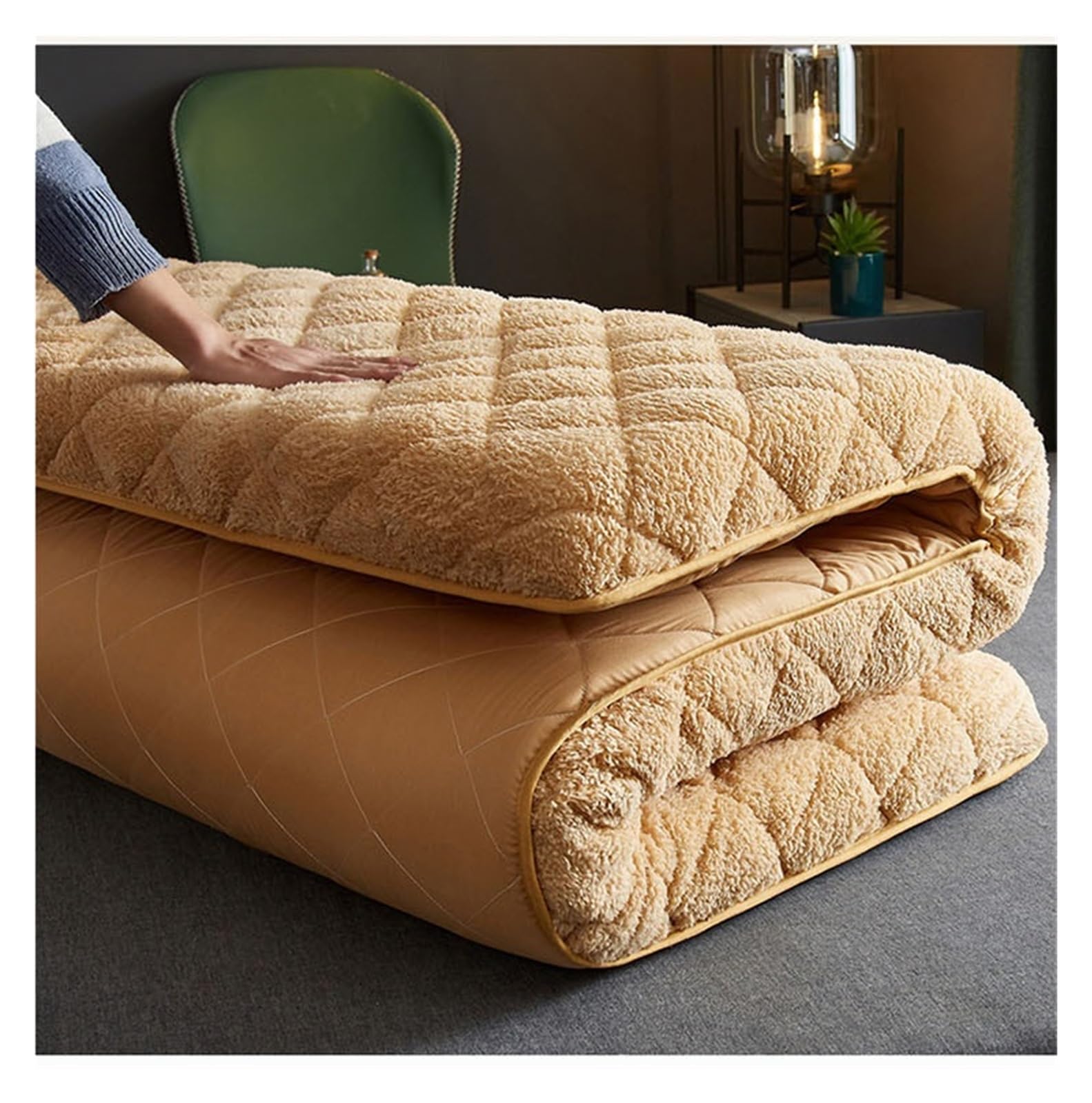Nakładka na materac King Size z wełną jagnięcą antypoślizgowa konstrukcja szara 90 x 200 x 3 cm akcesoria do mebli do sypialni dla większego komfortu i wsparcia