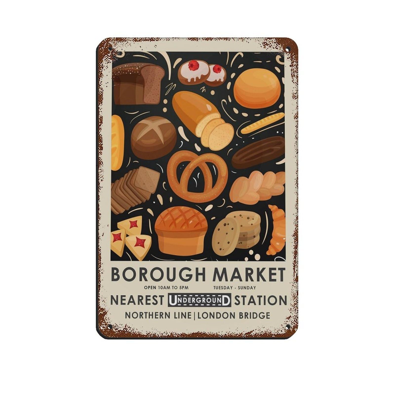 Borough Market,vintage Food Poster Retro Poster Metal Tin Sign Chic Art Retro Iron Painting Bar People Cave Cafe Family Garage Poster Wall Decoration 8x12inch(20x30cm)
